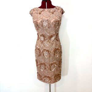 Alex Evenings Women's Midi Cap Sleeve Dress Sequin Rose Pink sz 4
